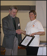 Sara Brill receiving the Council award on behalf of Environment Bay of Plenty Dune Care Programme.